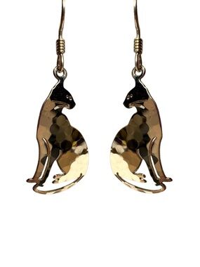 Gold Cat Silhouette Drop Earrings - Elegant Women's Jewelry